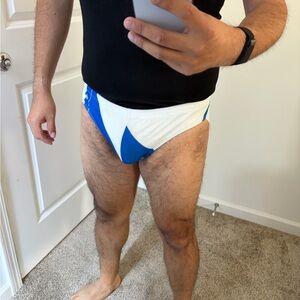 Men's Performance Swim Briefs - White & Blue